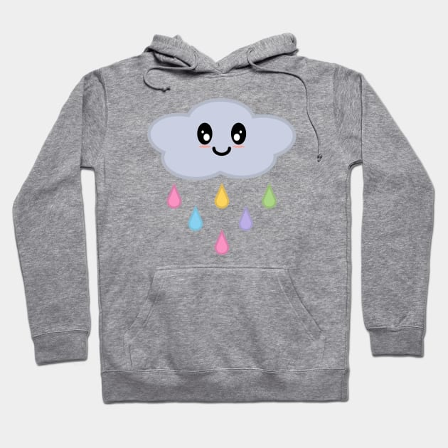 Kawaii Cute Rainbow Raindrop Rain Cloud Hoodie by Kelly Gigi